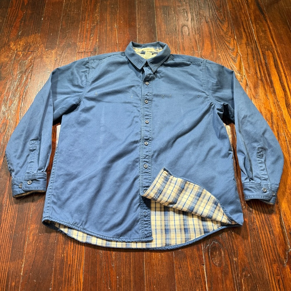 LL Bean Shacket Mens M Blue Plaid Flannel‎ Lined Hurricane Shirt Jacket **READ**